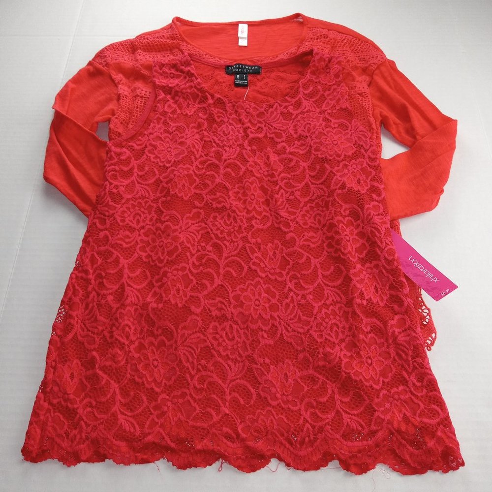 Xhilaration Streetwear Society Women's Lace Tops Bundle Size Small Red